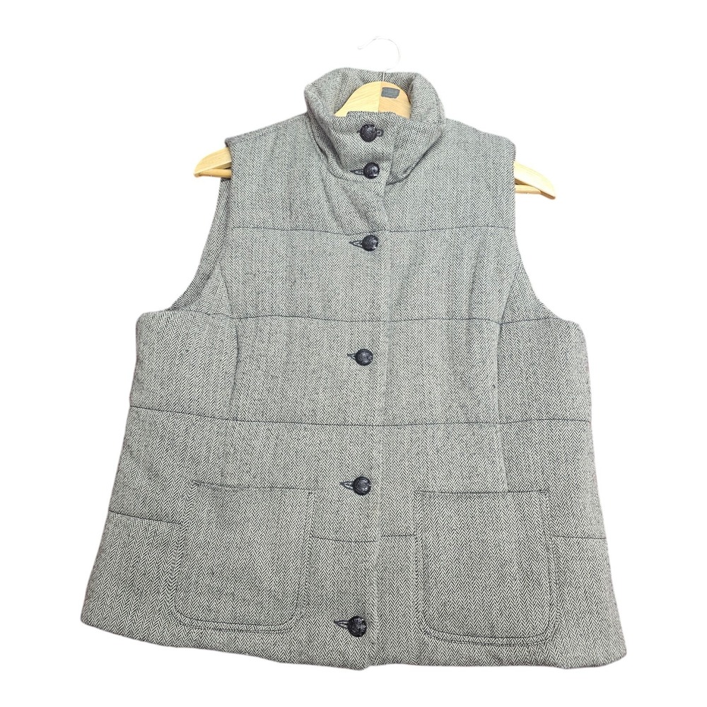 Chaps Denim MENS Vest Jacket XL Chevron Black/White High Collar Button Quilted